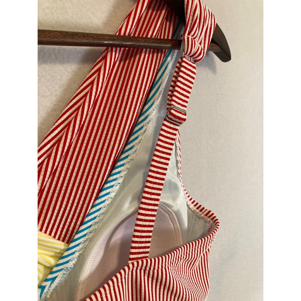 Retro Nautical Lands' End Women 8 Multi Colorblock Pinstripe Swim Dress Suit - Picture 4 of 10